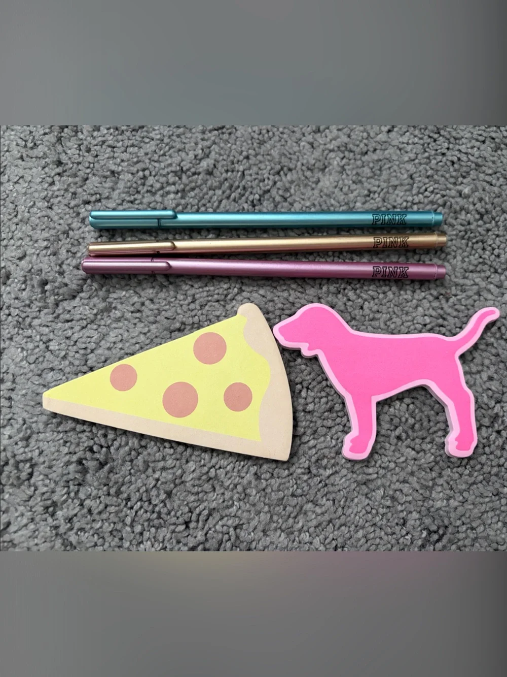 PINK Victoria's Secret Clear Glitter Pouch with Pink Dog Charm and Metallic Pens